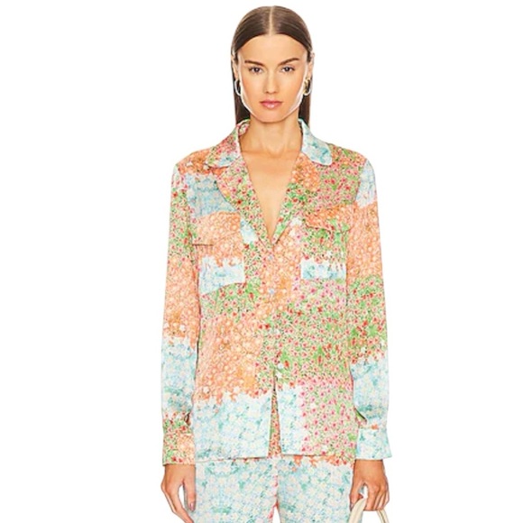 Siedres Revolve Micla Multicolored Patchwork Pattern Button Down Top 34 XS - Picture 2 of 10